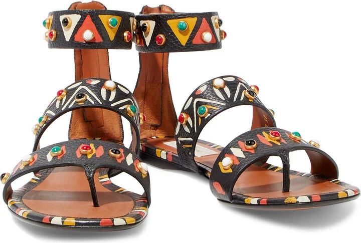 Tribal studded printed pebbled-leather sandals - Image 2