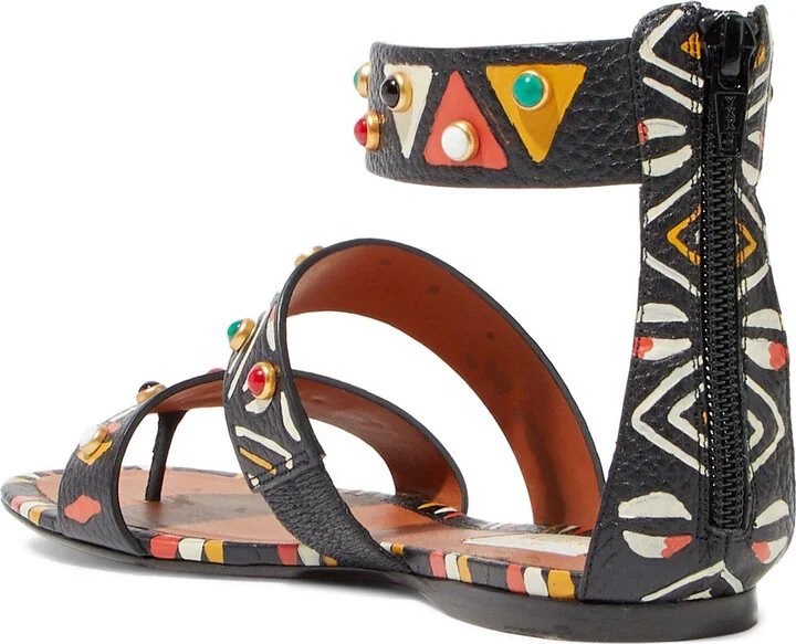 Tribal studded printed pebbled-leather sandals - Image 3