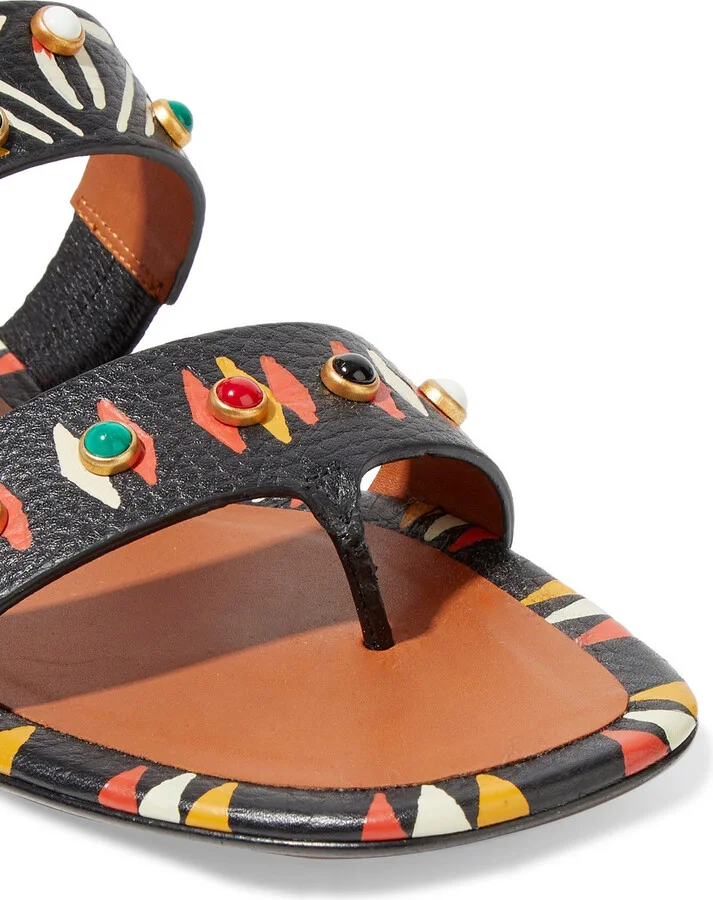 Tribal studded printed pebbled-leather sandals - Image 4