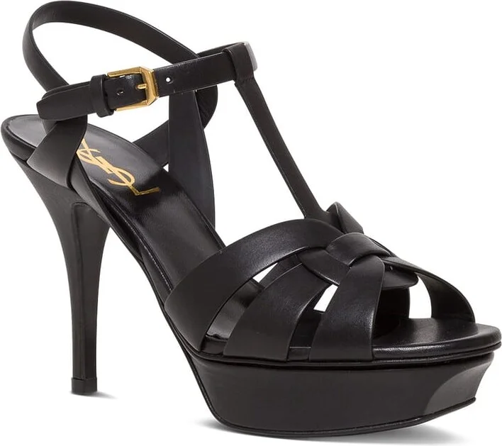 Tribute Black Sandals With Heel And Platform In Leather Saint Laurent Woman - Image 2