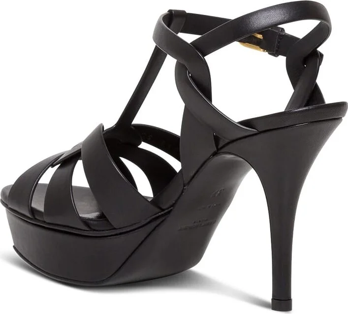Tribute Black Sandals With Heel And Platform In Leather Saint Laurent Woman - Image 3