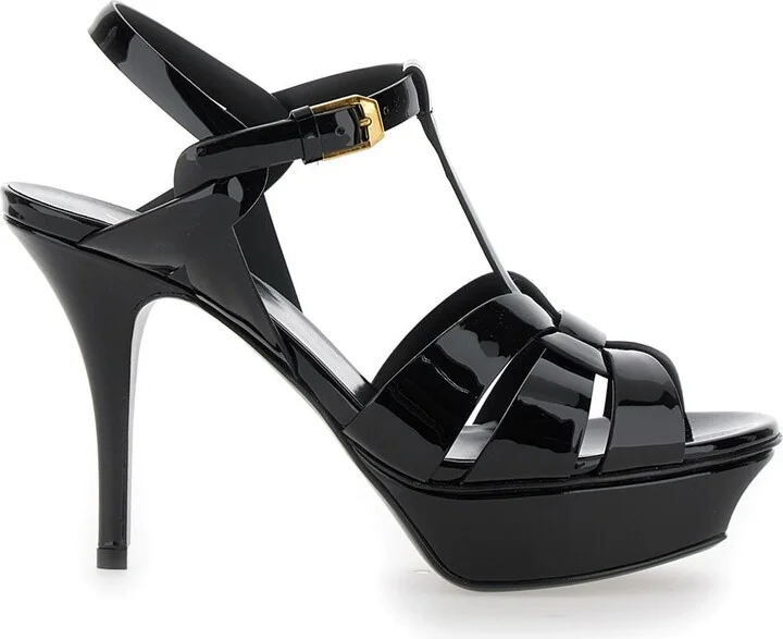 'tribute' Black Sandals With Platform In Patent Leather Woman