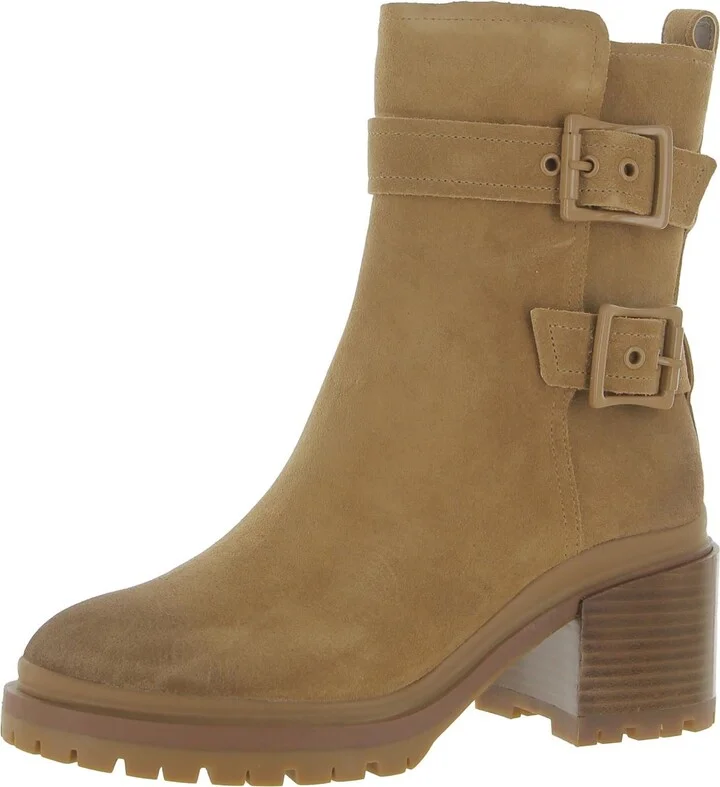 Trina Womens Leather Block Heel Motorcycle Boots