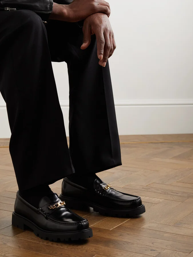 Triomphe Embellished Leather Loafers - Image 2