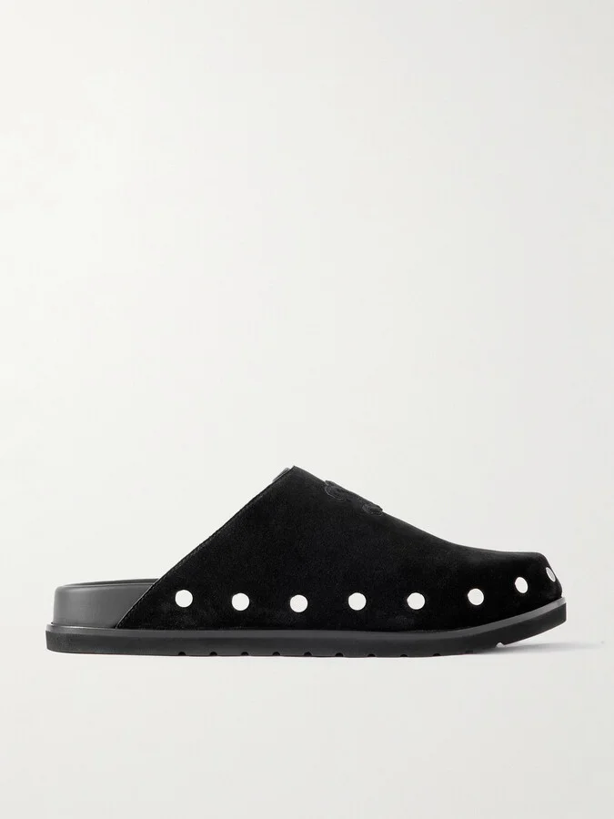 Triomphe Logo-Appliquéd Studded Suede Mules
