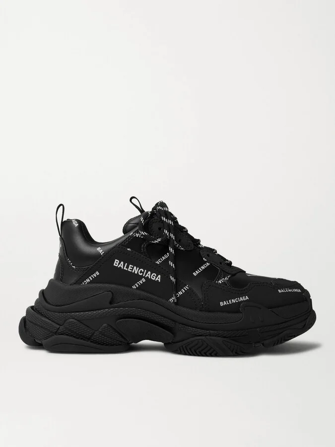 Triple S Logo-Print Faux Leather Sneakers