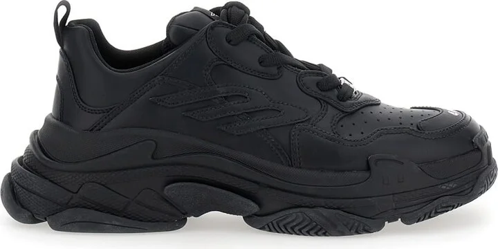 'triple S Sporty' Black Sneaker With 3b Logo Embroidered On The Side And Worn Effect In Tech Fabric Man