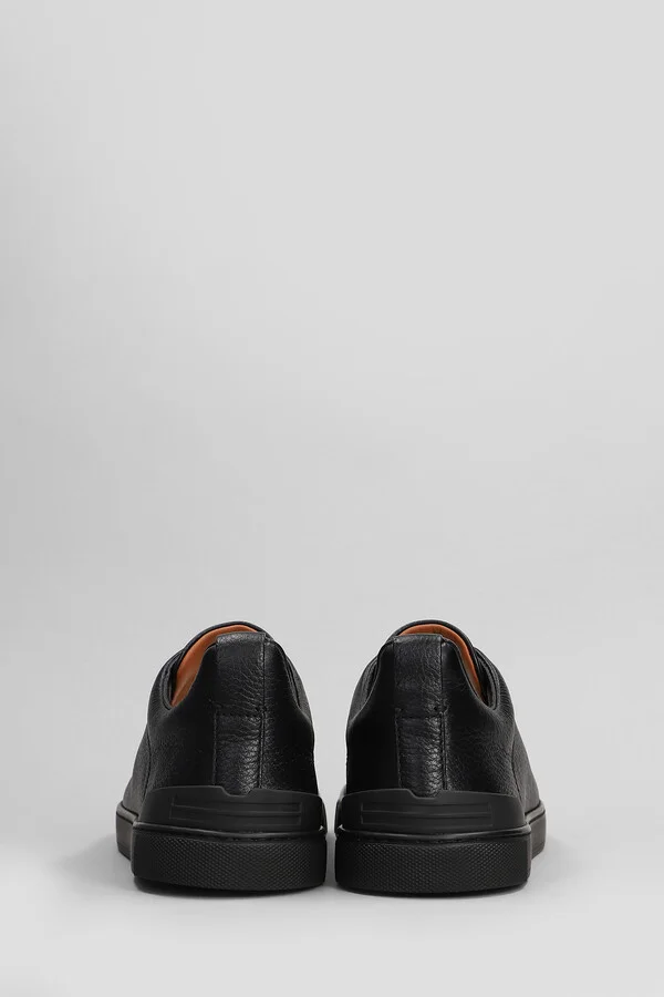 Triple Stich Sneakers In Black Leather - Image 4
