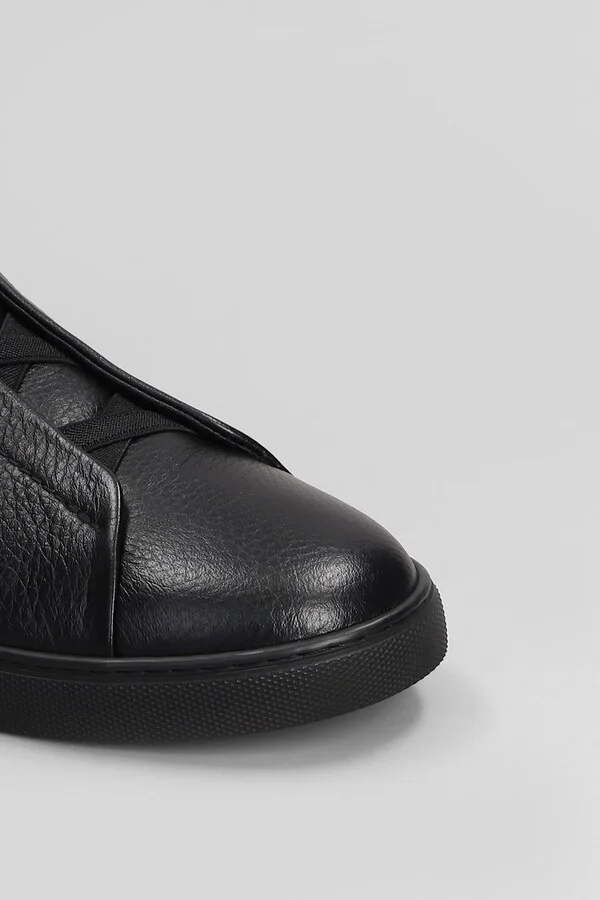 Triple Stich Sneakers In Black Leather - Image 5
