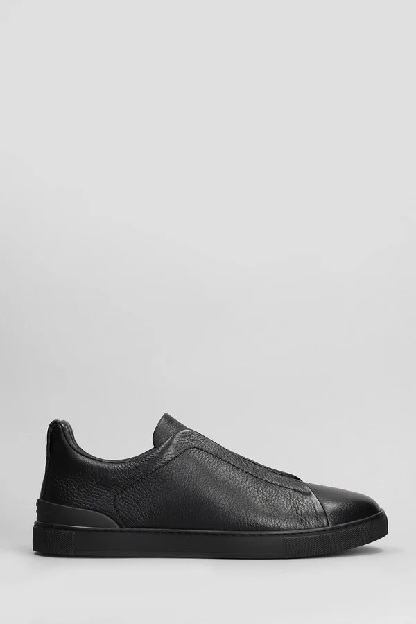 Triple Stich Sneakers In Black Leather