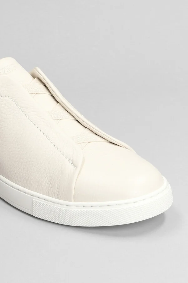 Triple Stich Sneakers In White Leather - Image 5