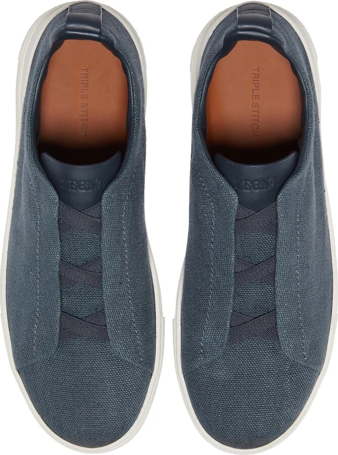 Triple Stitch Cotton, Linen & Leather Sneaker - Image 4