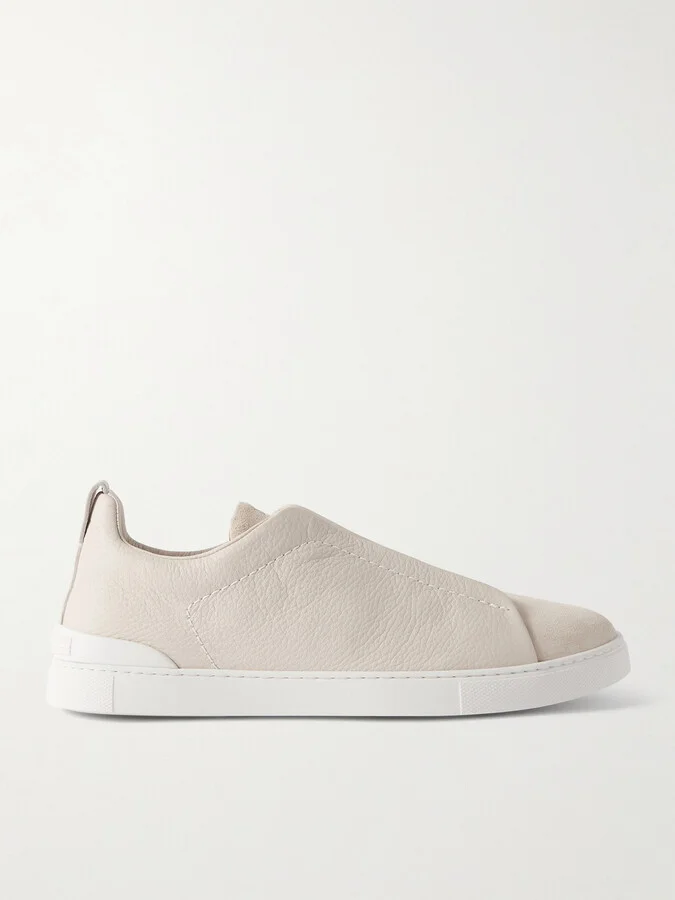Triple Stitch Full-Grain Leather and Suede Sneakers