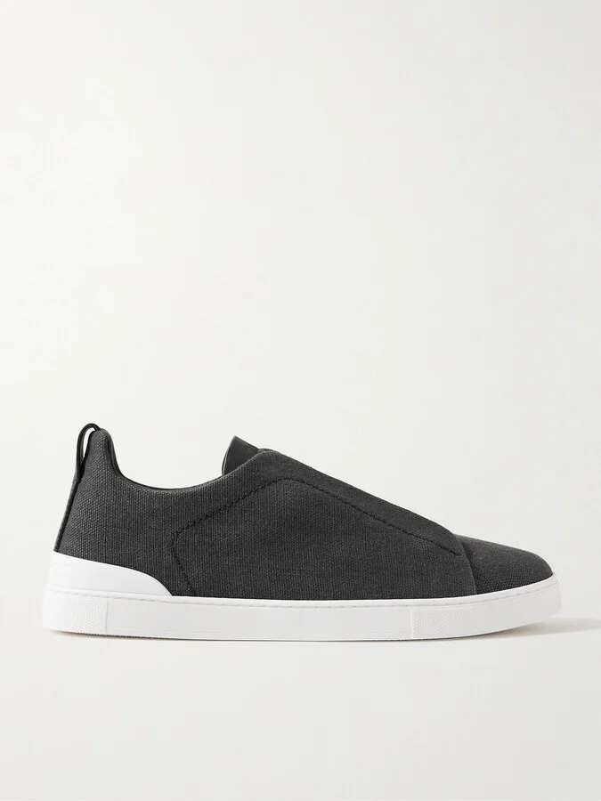 Triple Stitch™ Leather-Trimmed Linen-Canvas Slip-On Sneakers