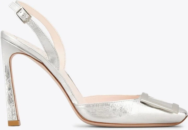 Trompette 100 Metal Buckle Slingback Pumps in Leather