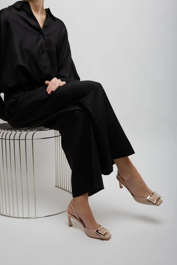 Trompette 70 beige patent slingback pumps - Image 2