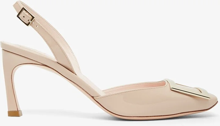 Trompette 70 beige patent slingback pumps