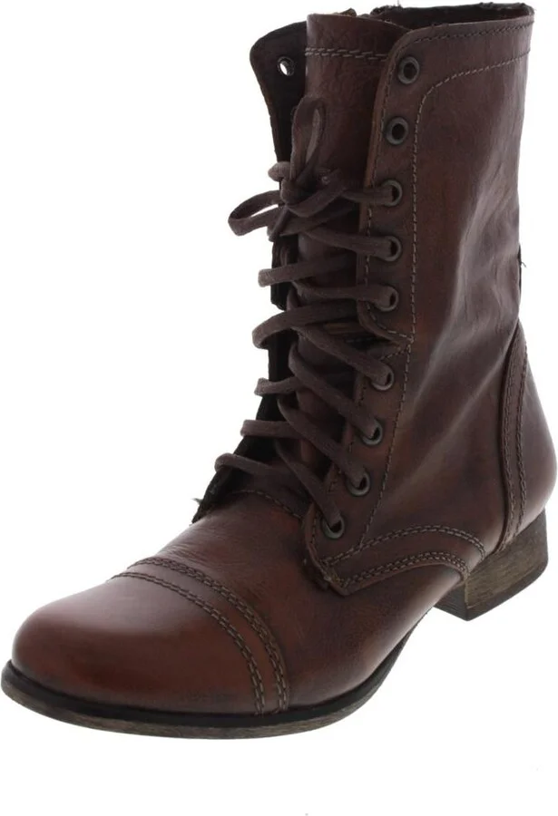 Troopa Womens Leather Lace Up Combat Boots