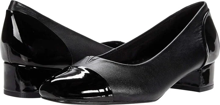 Trotters Daisy Women's Shoes Black Leather/Patent Leather : 7 WW (EE)