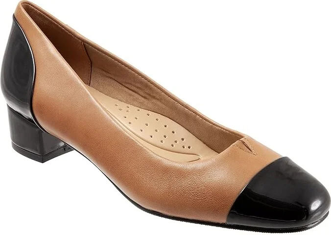 Trotters Daisy Women's Shoes Tan Leather/Black Patent Veg : 6 W (D), Synthetic