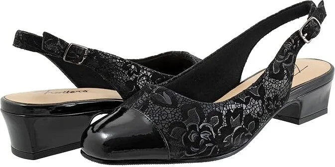 Trotters Dea Women's Shoes Black Floral : 9 N (AA), Leather