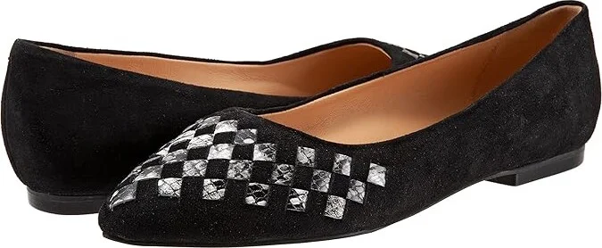 Trotters Estee Woven Women's Shoes Black Suede/Snake : 6 M (B), Leather/Suede