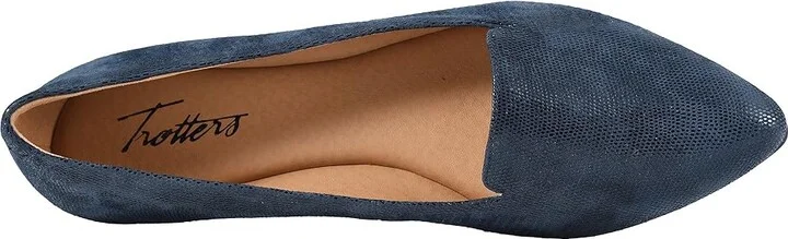 Trotters Harlowe Women's Flat Shoes Navy Soft Lizard Embossed Patent Suede : 7 N (AA), Suede/Leather - Image 3