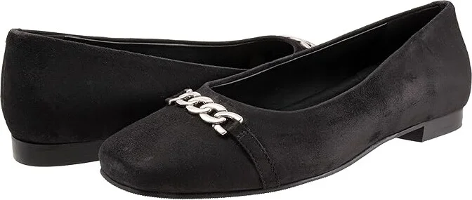Trotters Harmony Women's Flat Shoes Black Suede : 9.5 M (B), Leather