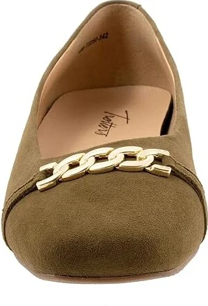 Trotters Harmony Women's Flat Shoes Olive Suede : 8 W (D), Leather - Image 4