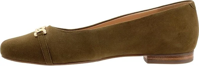 Trotters Harmony Women's Flat Shoes Olive Suede : 8 W (D), Leather - Image 5
