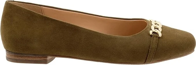 Trotters Harmony Women's Flat Shoes Olive Suede : 8 W (D), Leather - Image 6
