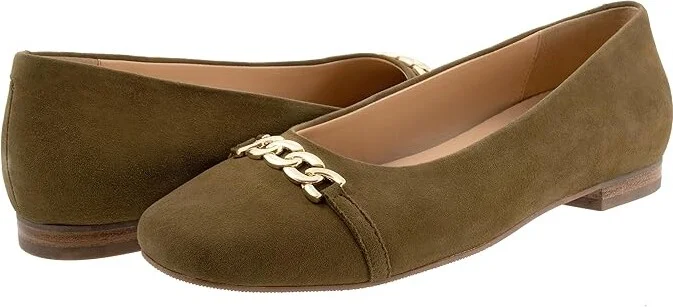 Trotters Harmony Women's Flat Shoes Olive Suede : 8 W (D), Leather