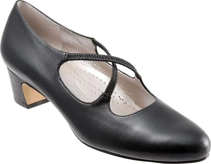 Trotters Jamie Women's 1-2 inch heel Shoes Black Leather : 6.5 N (AA), Textile/Leather