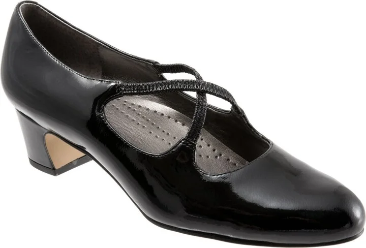Trotters Jamie - Women's Cross-Strap Pump Black Pat - 11 Extra Narrow