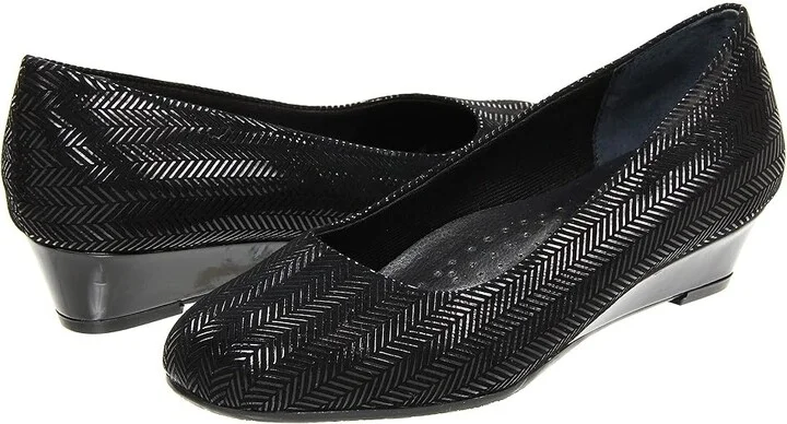 Trotters Lauren Women's Wedge Shoes Black Suede Patent Leather : 6 N (AA)