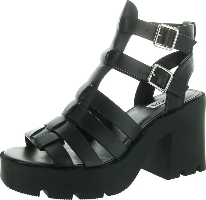 True Womens Woven Faux Leather Platform Sandals