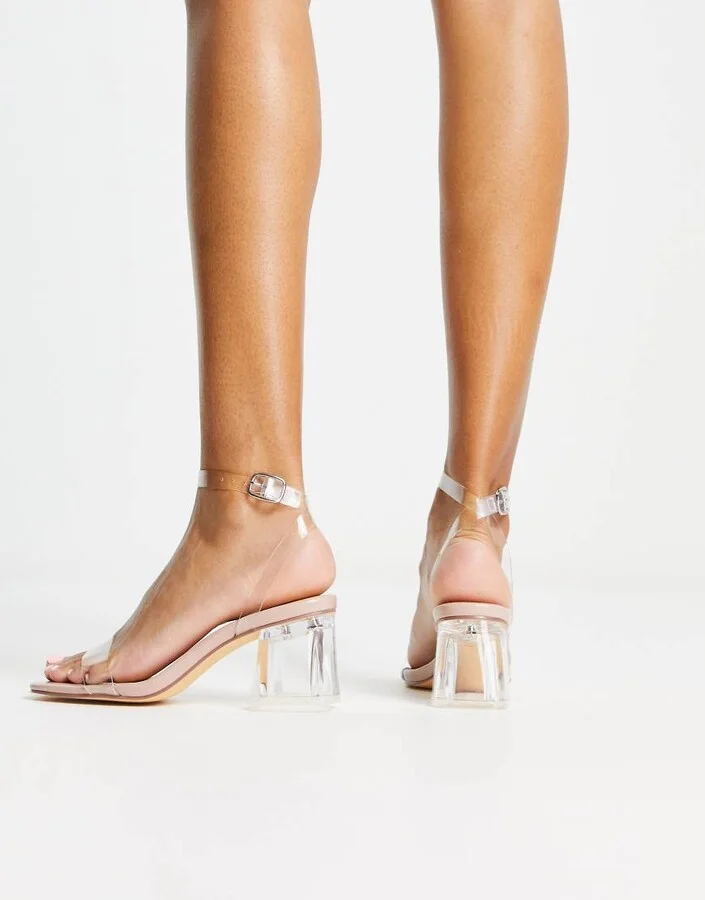 Truffle Collection clear heeled sandals in beige - Image 2