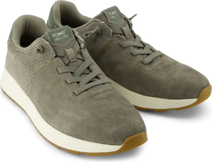 TRVL LITE Cabrillo Sneaker Water Repellent Vetiver Grey Perforated Suede - Image 2