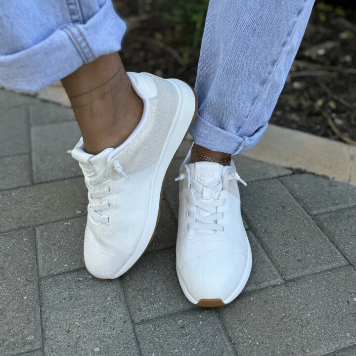 Trvl Lite Cabrillo Water Repellent White Textured Jacquard And Iridescent Suede Sneaker - Image 2