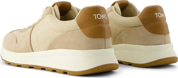 TRVL LITE Retro Runner Water Repellent Almond Twill and Leather Sneaker - Image 4