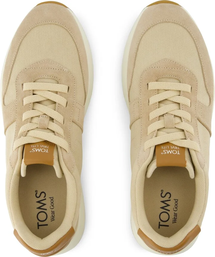 TRVL LITE Retro Runner Water Repellent Almond Twill and Leather Sneaker - Image 5