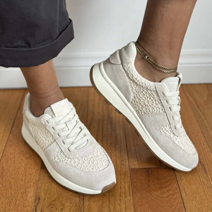 TRVL LITE Retro Runner Water Repellent Light Sand Suede and Moroccan Crochet Sneaker - Image 2