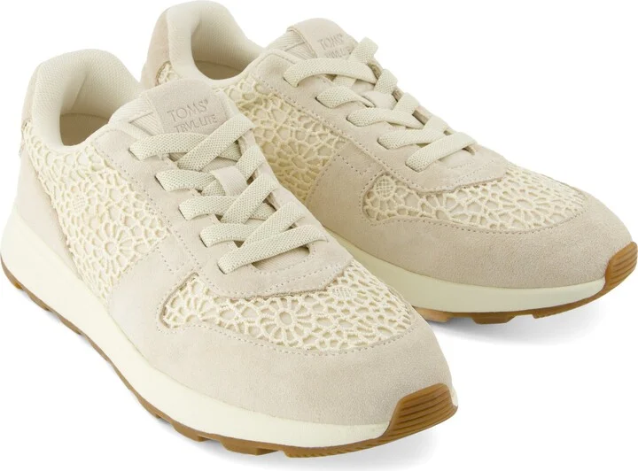 TRVL LITE Retro Runner Water Repellent Light Sand Suede and Moroccan Crochet Sneaker - Image 4