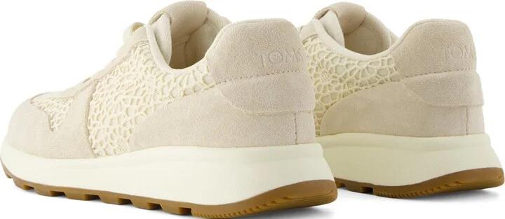 TRVL LITE Retro Runner Water Repellent Light Sand Suede and Moroccan Crochet Sneaker - Image 5