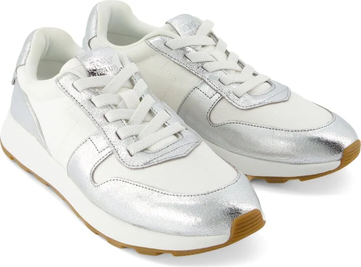 TRVL LITE Retro Runner Water Repellent Silver Crinkle Metallic Leather and Vintage Twill Sneaker - Image 3