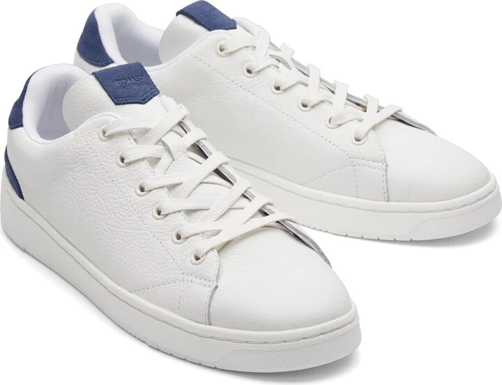 TRVL LITE White and Blue Leather Lace-Up Sneaker - Image 2