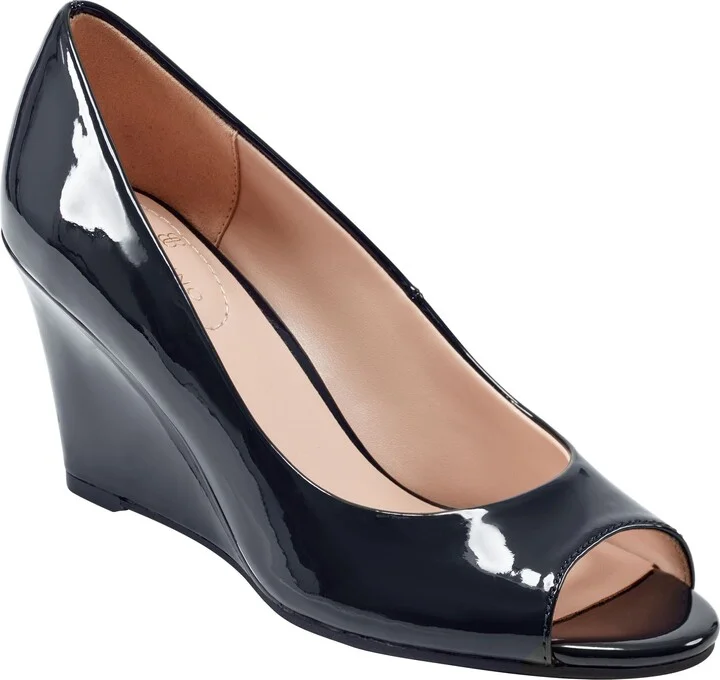 Tuff Love Peep Toe Patent Wedge Pump