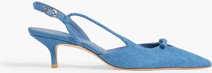 Tully 50 bow-detailed denim slingback pumps