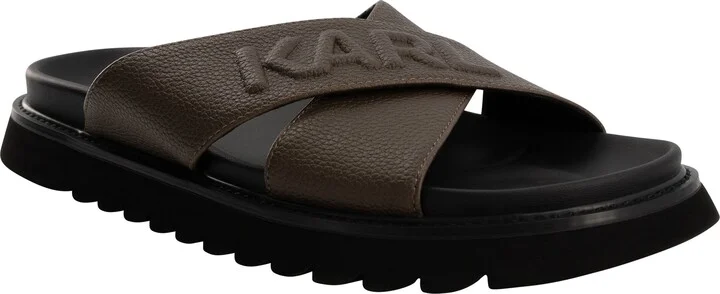 Tumbled Leather Crisscross Slide Sandal