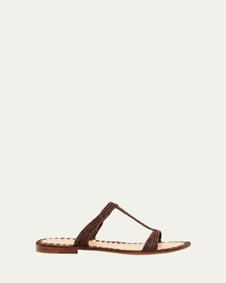 Tume Raffia T-Strap Slide Sandals